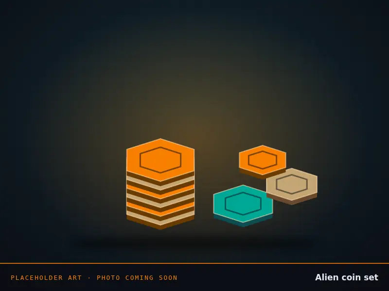 Placeholder art of the alien coin set. Real photo coming soon.