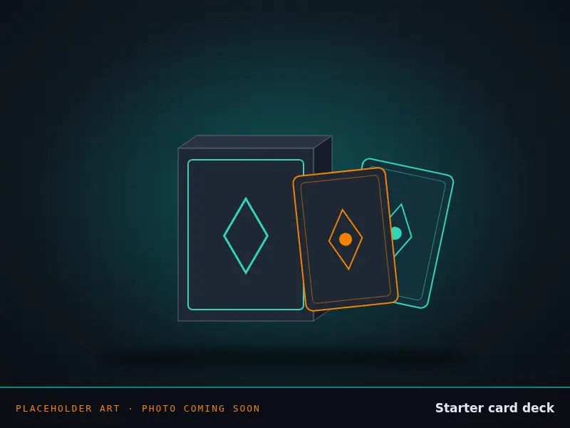 Placeholder art of the starter card deck. Real photo coming soon.